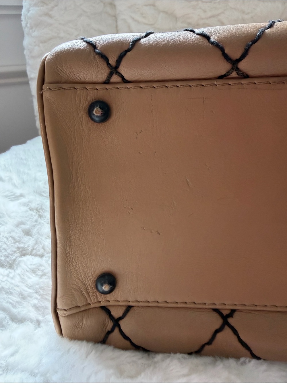 Vintage CHANEL Surpique Tan Wild Stitch Quilted Calfskin Bowler Bag from Paris - Picture 12 of 12